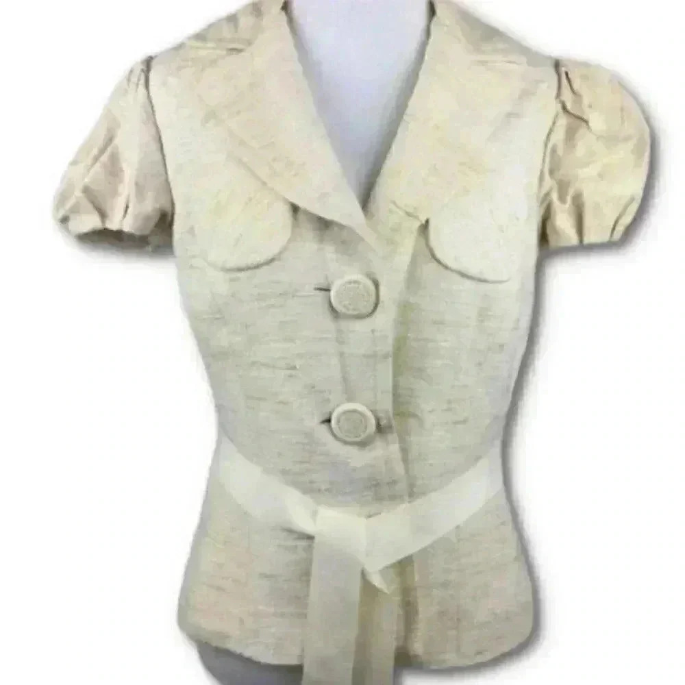 Trina Turk Blazer Size 4 Cream 100% silk slub puff